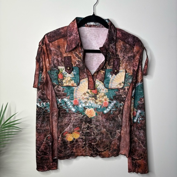 Alberto Makali Y2K Vintage Style Graphic Long Sleeve Lace Top - Picture 1 of 5